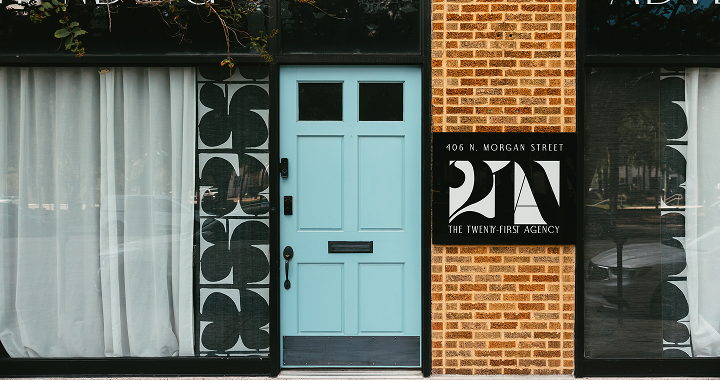 The light blue door at Studio 21A